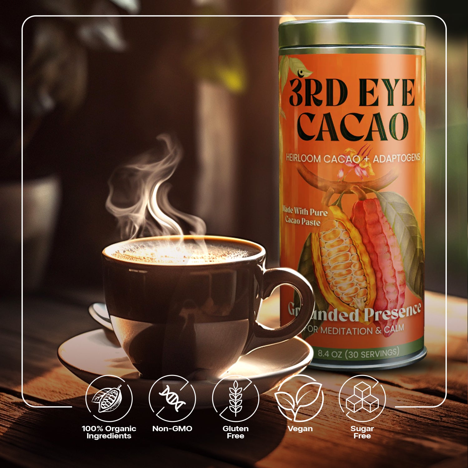 Grounded Presence Elixir Ceremonial Cacao Coffee Alternative