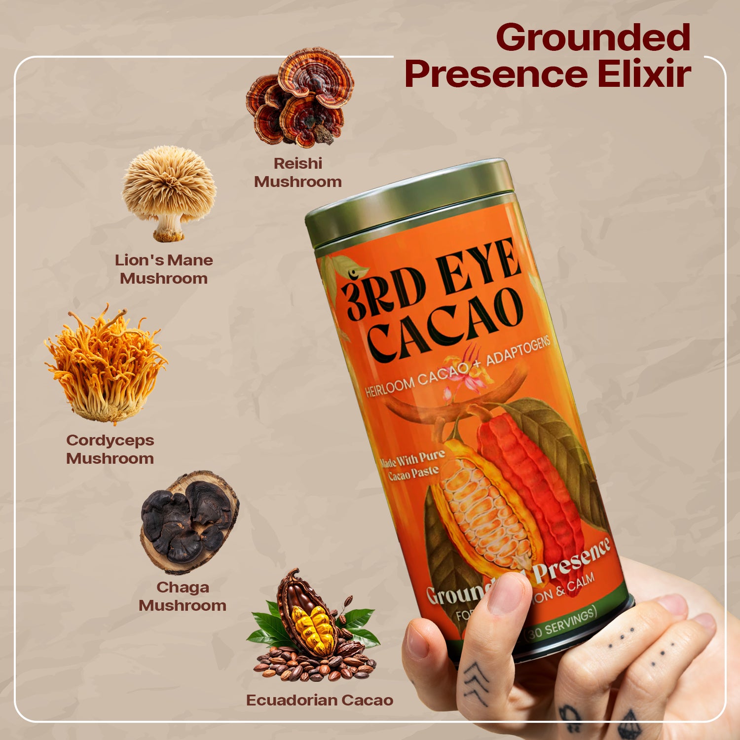 Grounded Presence Elixir Ceremonial Cacao Coffee Alternative